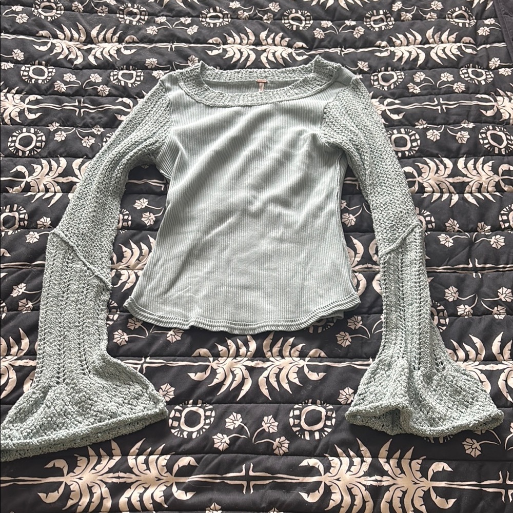 Free People Gray Asymmetrical Fitted Blouse